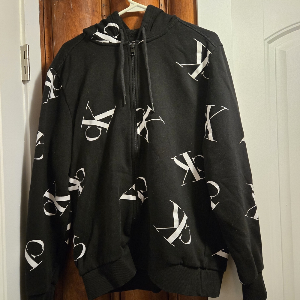 Calvin Klein Jeans Black and White Zip-Up Hoodie